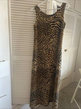 Liz Claiborne Tan and Black Animal Print Maxi Dress